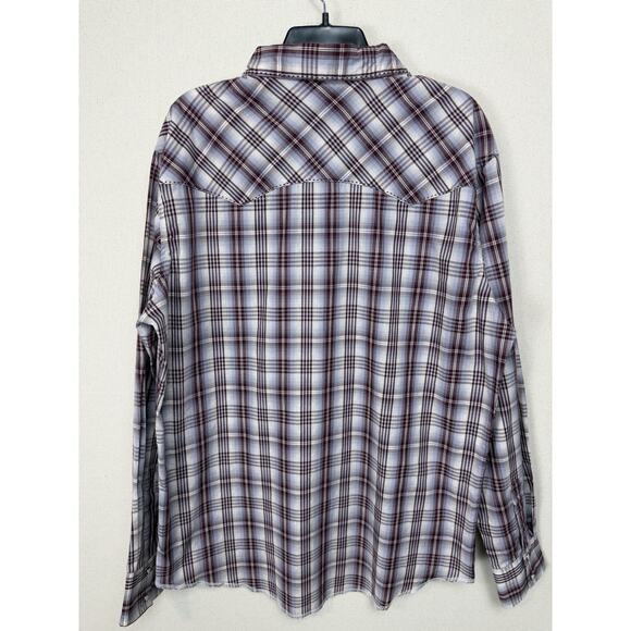 Wrangler Men's Long Sleeve Shirt Pearl Snaps Sz XL Plum Plaid Western Cowboy - Picture 9 of 10